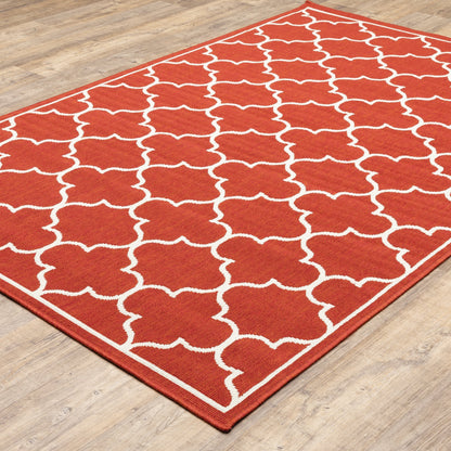 Tapis d'intérieur/extérieur en treillis blanc cassé/rouge brique Vista Home Martinique.