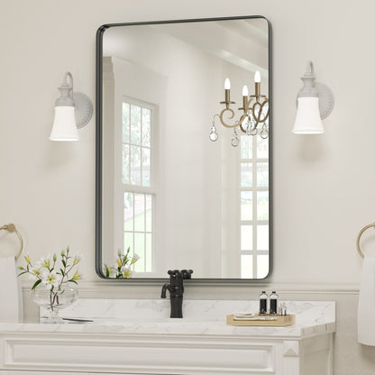 Miroir mural de salle de bain avec coin arrondi (1 pièce)