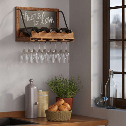 Casier à vin mural en bois Colmar, support pour verres à vin, organiseur pour 4 bouteilles de vin, décoration rustique pour bar à domicile