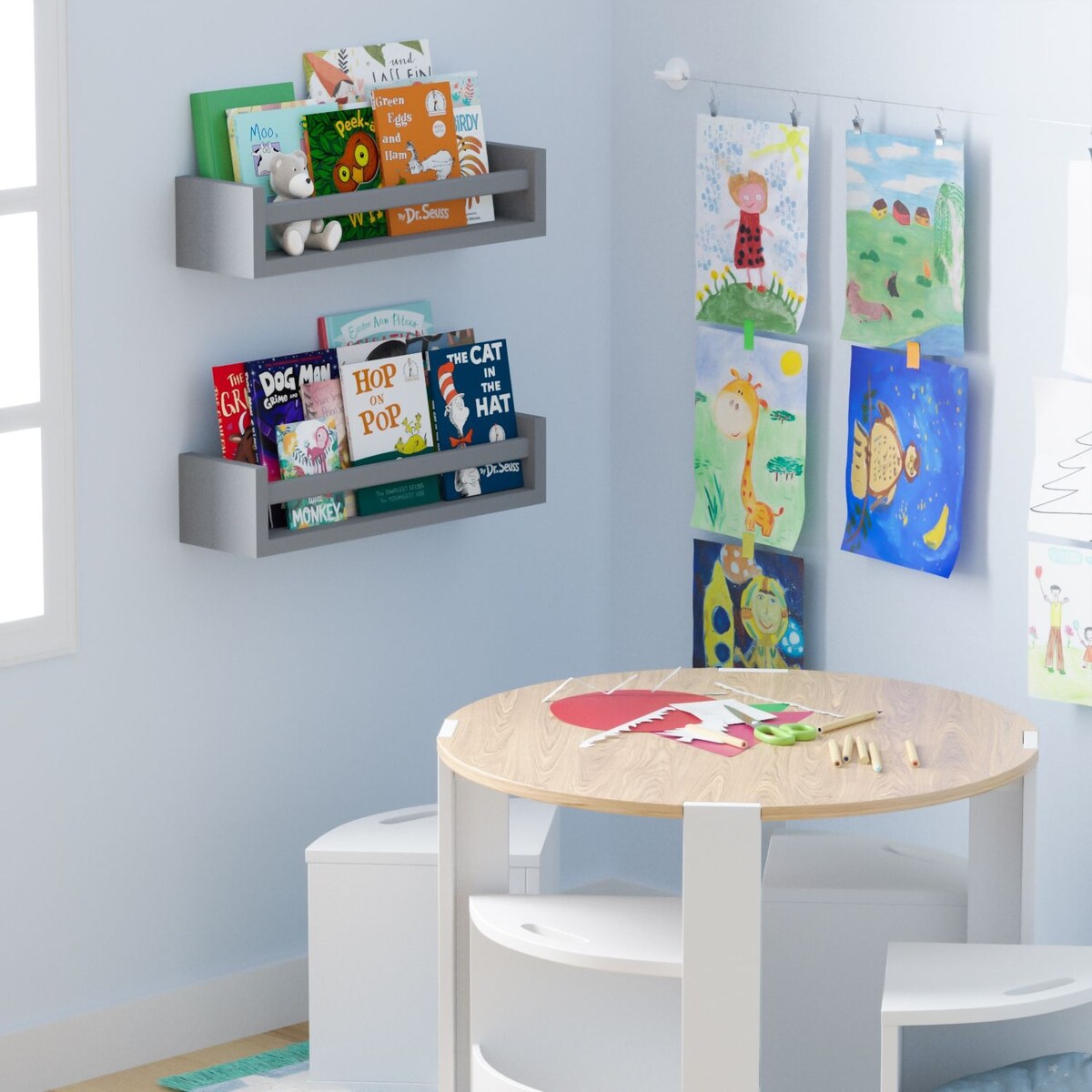 Étagères murales pour enfants Wallniture Elba, rangement pour jouets et bibliothèque en bois, lot de 2 - N/A