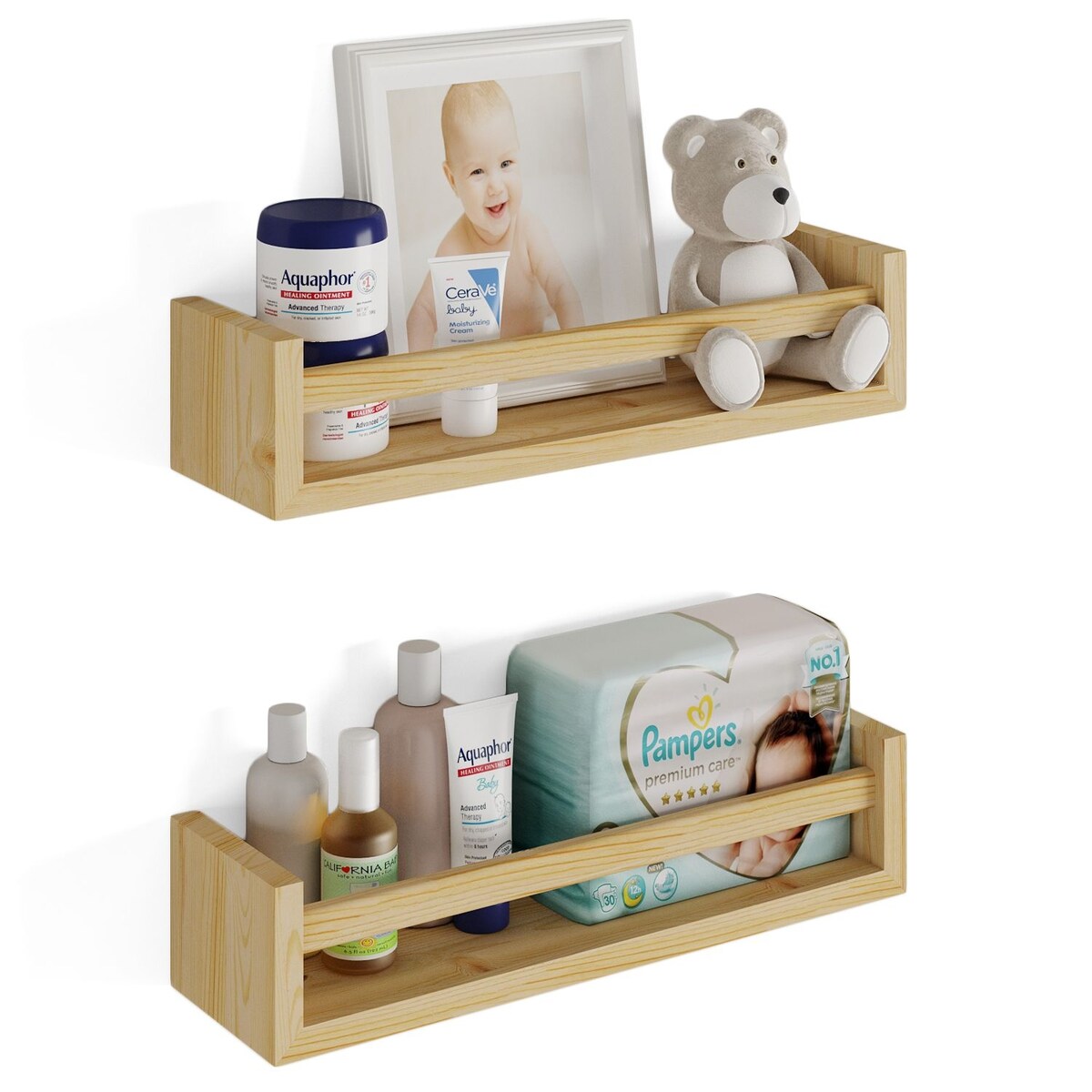 Étagères murales pour enfants Wallniture Elba, rangement pour jouets et bibliothèque en bois, lot de 2 - N/A