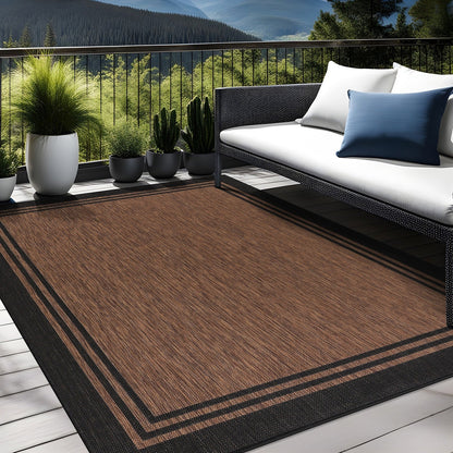 Tapis d'intérieur et d'extérieur lavable à bordures pour patio, terrasse et porche