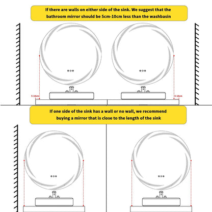 Miroir de salle de bain tactile à LED étanche, antibuée, à intensité variable