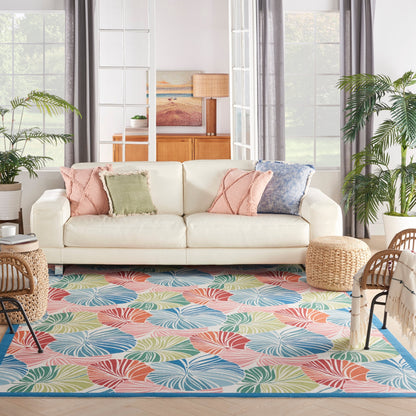 Tapis d'intérieur/extérieur moderne botanique Waverly Sun N' Shade