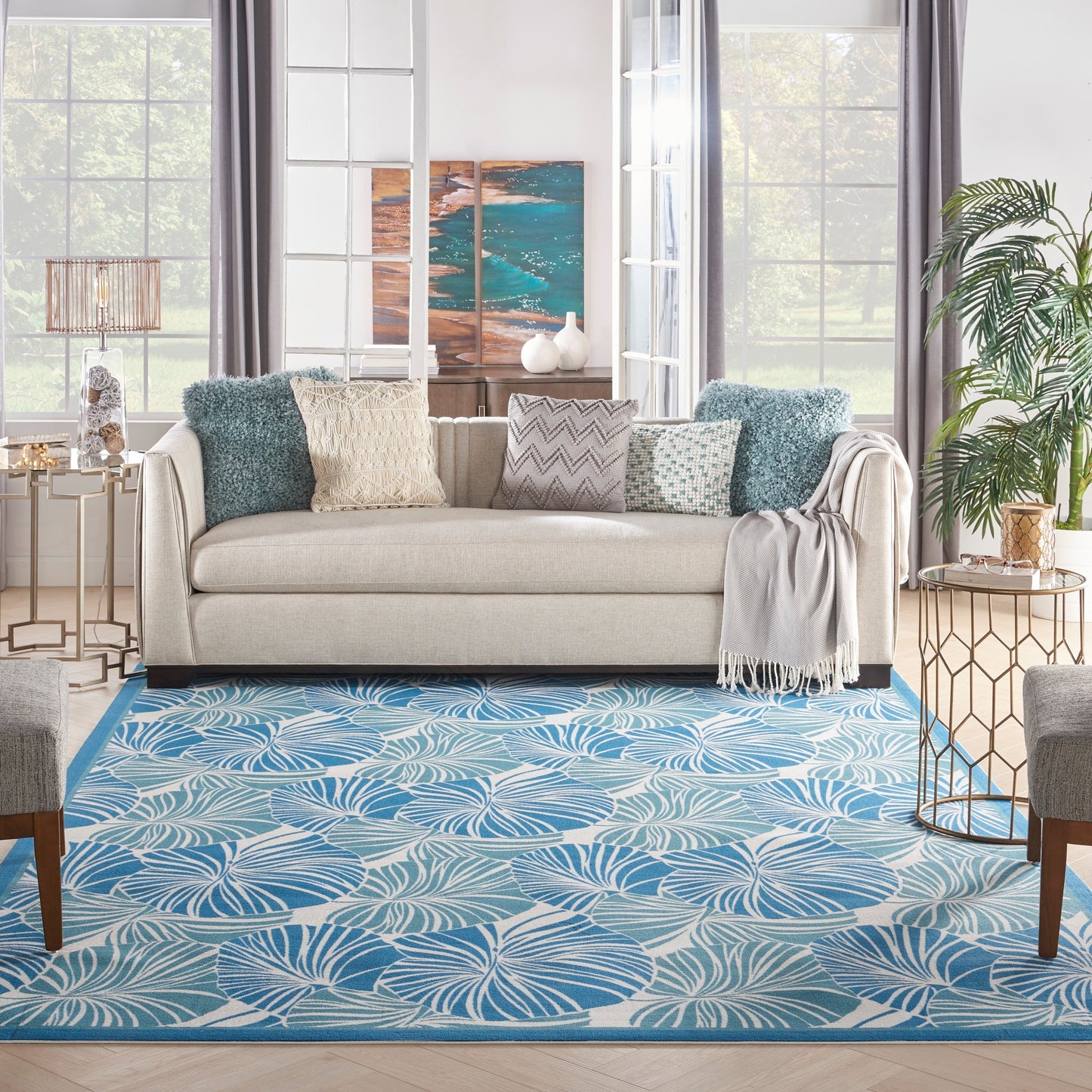 Tapis d'intérieur/extérieur moderne botanique Waverly Sun N' Shade