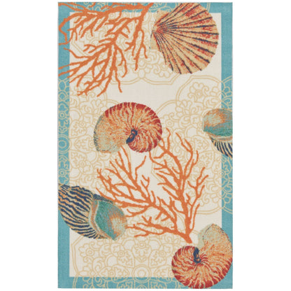 Tapis d'intérieur et d'extérieur Waverly Sun &amp; Shade Shore Thing à motif de coquillages tropicaux et floraux