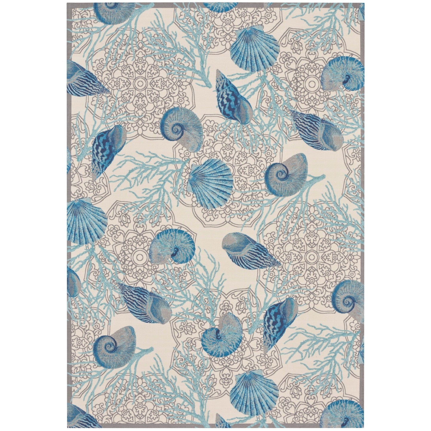 Tapis d'intérieur et d'extérieur Waverly Sun &amp; Shade Shore Thing à motif de coquillages tropicaux et floraux