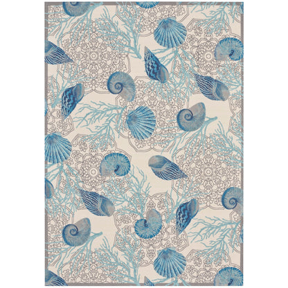 Tapis d'intérieur et d'extérieur Waverly Sun &amp; Shade Shore Thing à motif de coquillages tropicaux et floraux