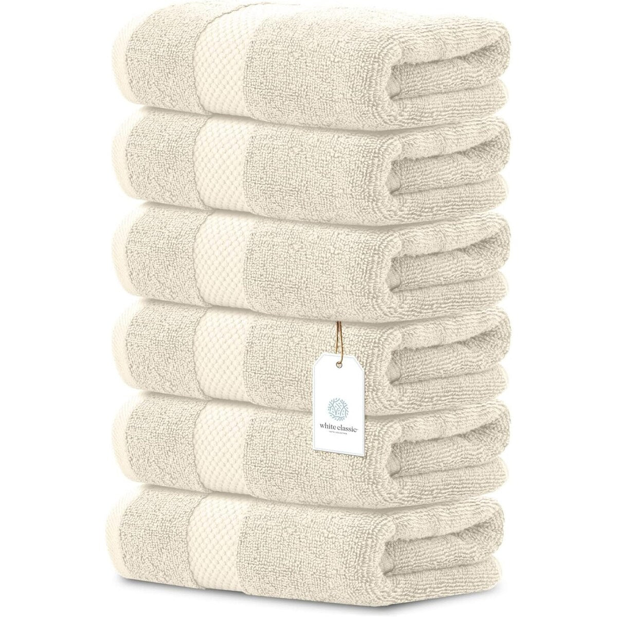 Serviettes de toilette classiques blanches en coton de luxe 16 x 30 cm - Lot de 6