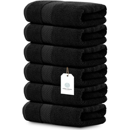 Serviettes de toilette classiques blanches en coton de luxe 16 x 30 cm - Lot de 6
