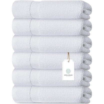 Serviettes de toilette classiques blanches en coton de luxe 16 x 30 cm - Lot de 6