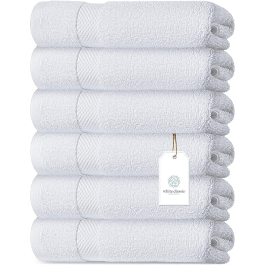 Serviettes de toilette classiques blanches en coton de luxe 16 x 30 cm - Lot de 6
