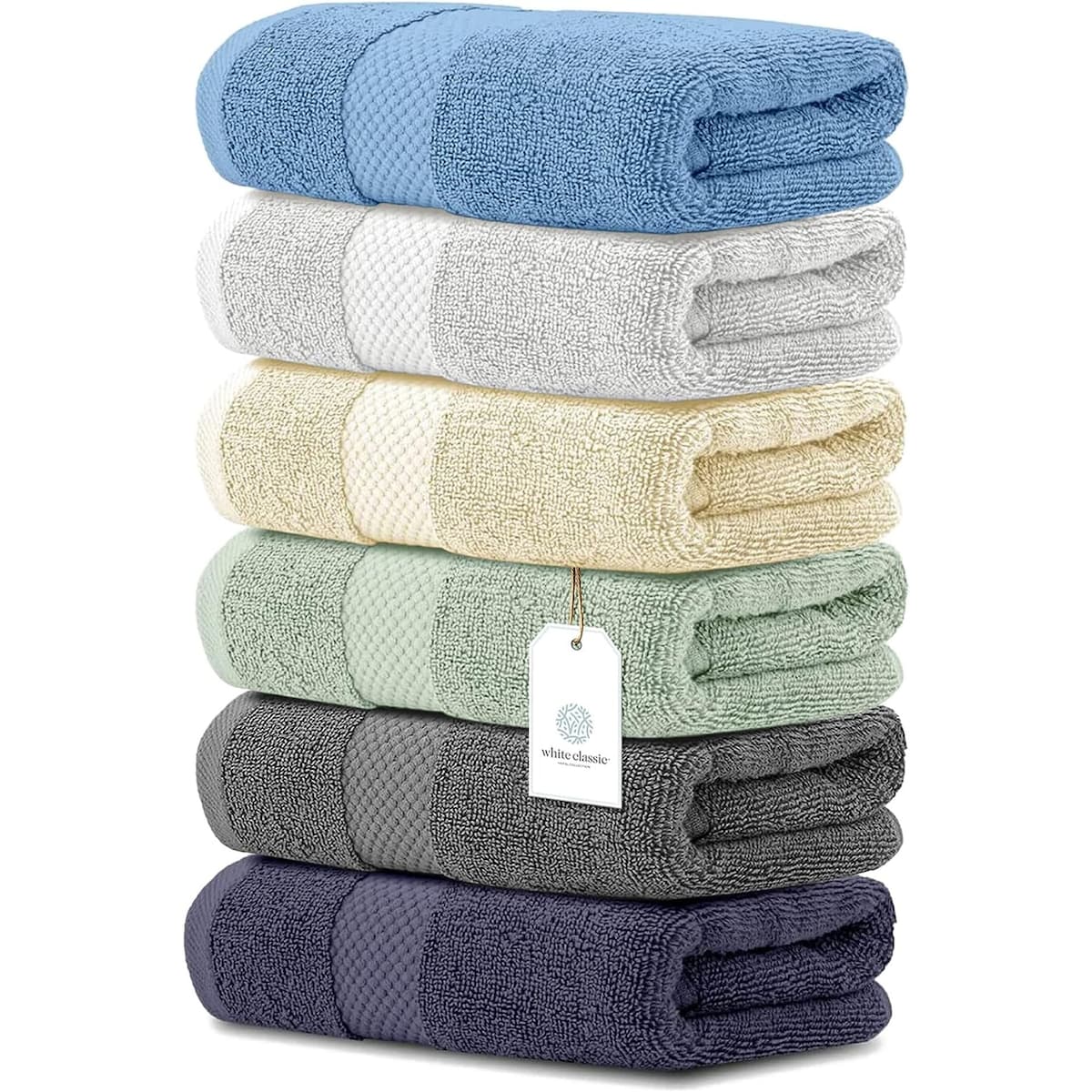 Serviettes de toilette classiques blanches en coton de luxe 16 x 30 cm - Lot de 6