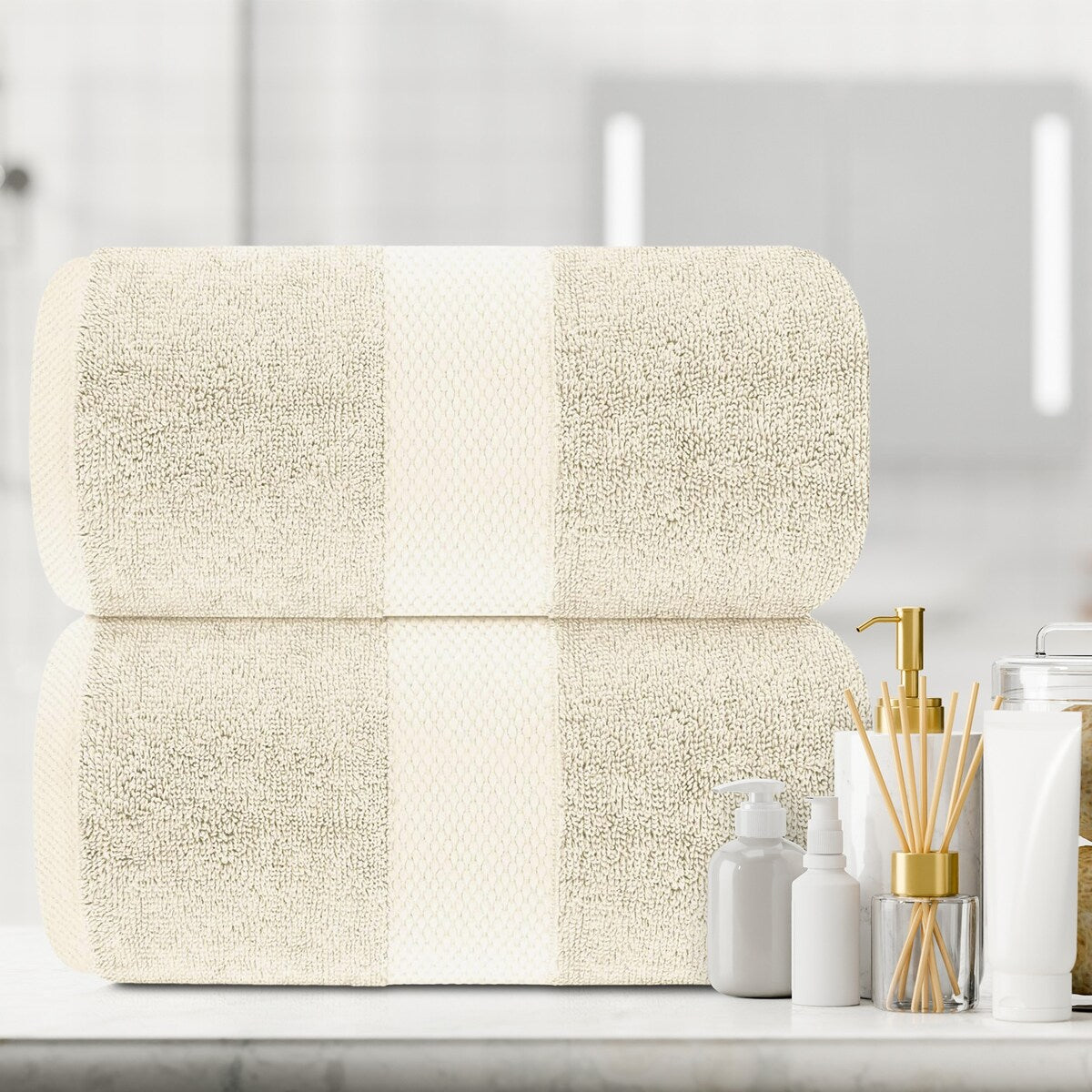 Drap de bain surdimensionné en coton blanc classique de luxe 35 x 70 cm - Lot de 2