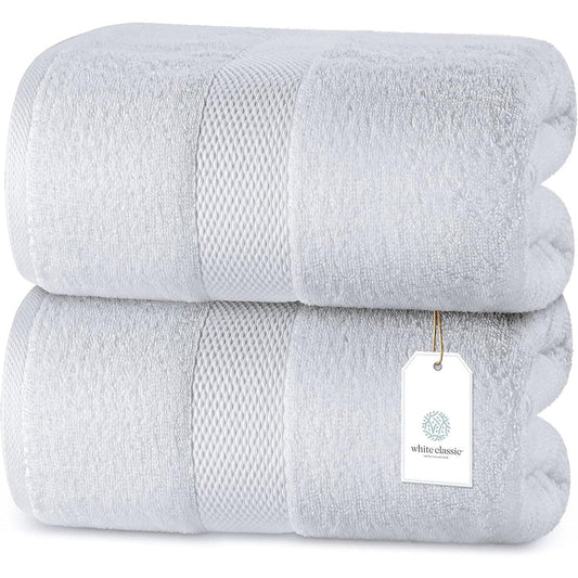 Drap de bain surdimensionné en coton blanc classique de luxe 35 x 70 cm - Lot de 2