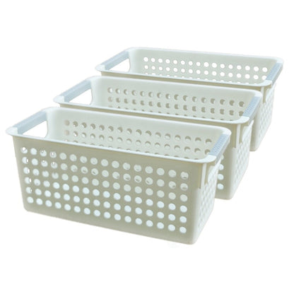 Panier de rangement rectangulaire en plastique blanc avec poignées