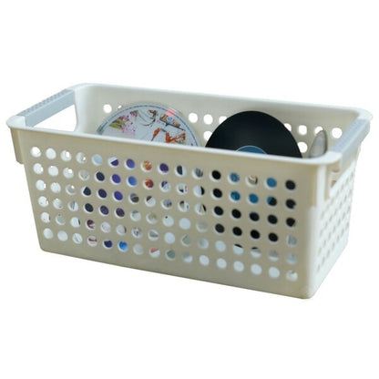 Panier de rangement rectangulaire en plastique blanc avec poignées