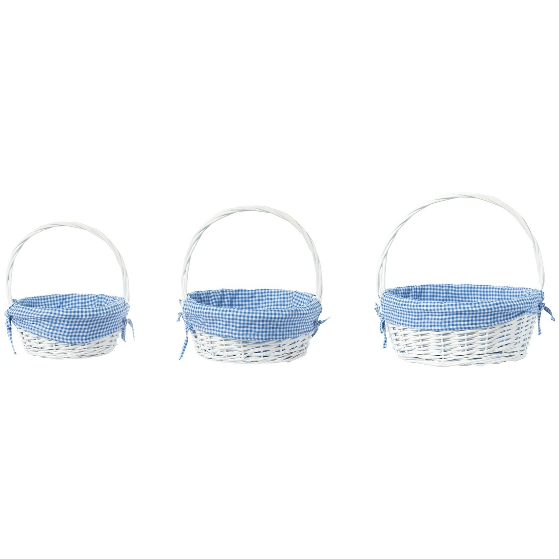 Panier-cadeau rond en osier blanc, avec doublure vichy et poignée