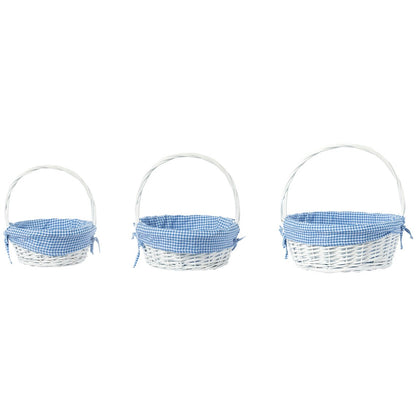 Panier-cadeau rond en osier blanc, avec doublure vichy et poignée
