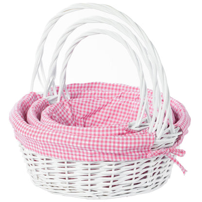 Panier-cadeau rond en osier blanc, avec doublure vichy et poignée