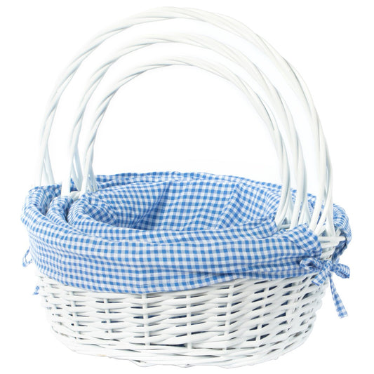 Panier-cadeau rond en osier blanc, avec doublure vichy et poignée