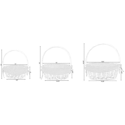 Panier-cadeau rond en osier blanc, avec doublure vichy et poignée