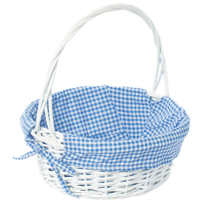Panier-cadeau rond en osier blanc, avec doublure vichy et poignée