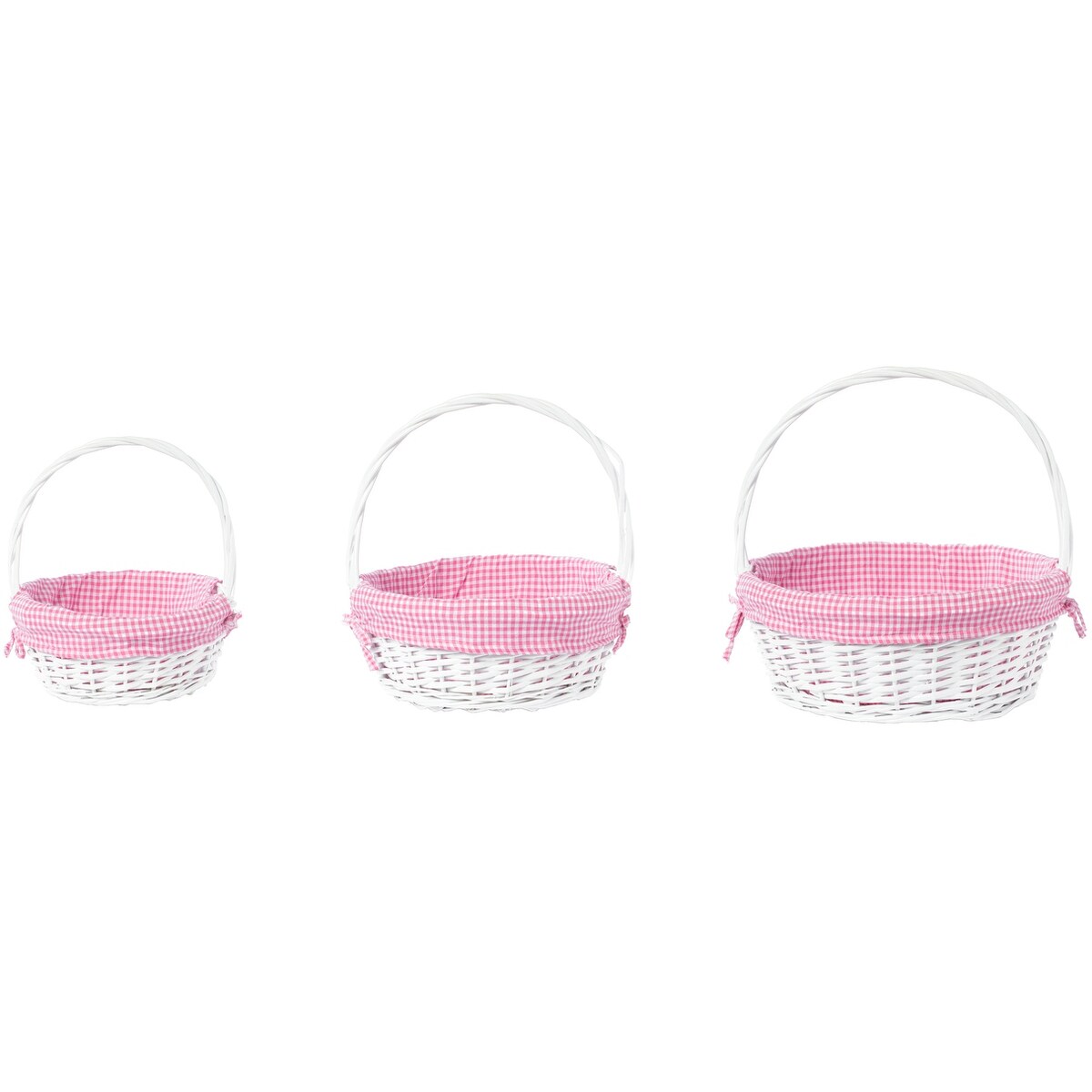 Panier-cadeau rond en osier blanc, avec doublure vichy et poignée