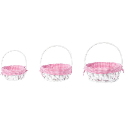Panier-cadeau rond en osier blanc, avec doublure vichy et poignée