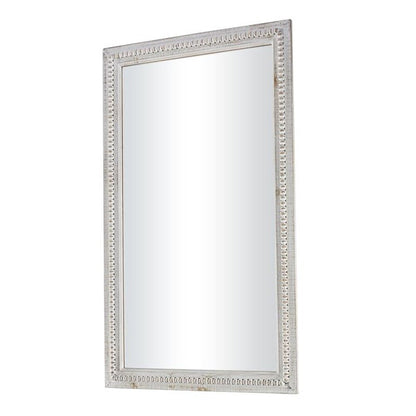 Miroir mural rectangulaire en bois rustique blanchi à la chaux sculpté et perlé 48 x 28 - Miroir 48 x 28