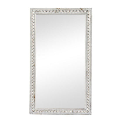 Miroir mural rectangulaire en bois rustique blanchi à la chaux sculpté et perlé 48 x 28 - Miroir 48 x 28