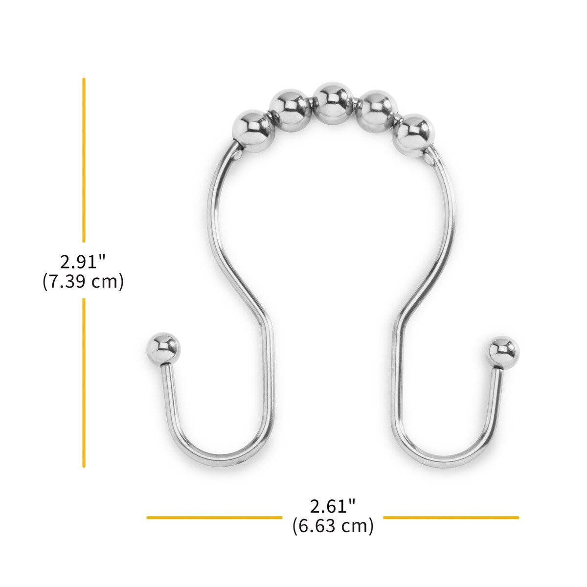 Crochets de douche double face Whitmor en acier inoxydable antirouille, lot de 12 - Argent