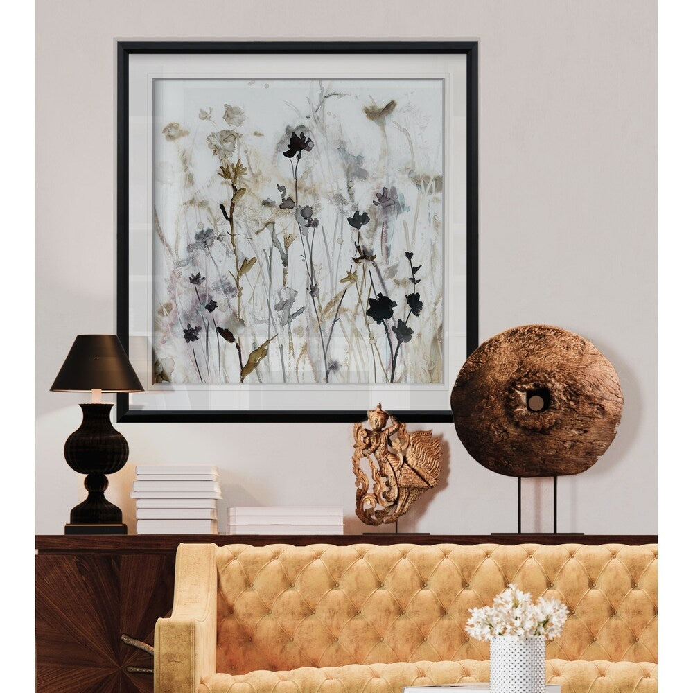 Wildflower Mist I - Impression encadrée personnalisée - bleu, blanc, gris, jaune, vert, argent, or