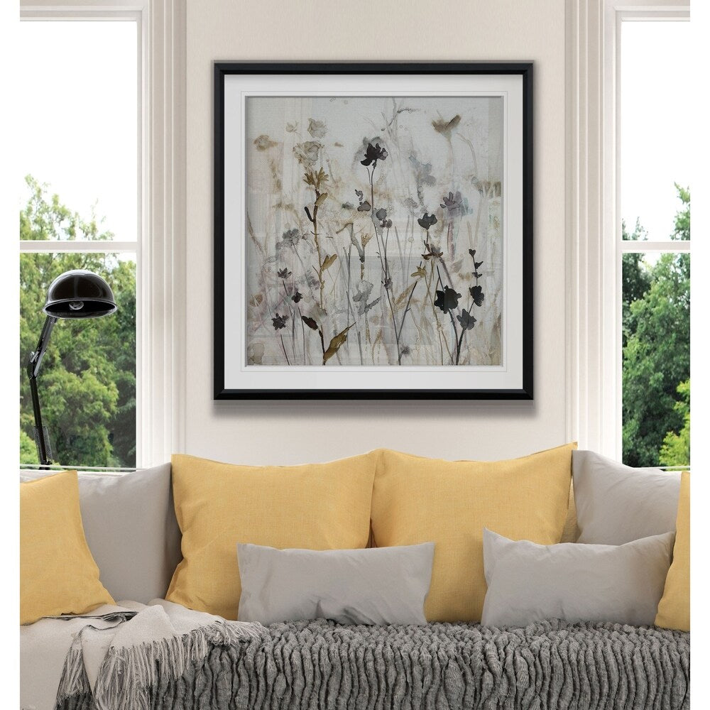 Wildflower Mist I - Impression encadrée personnalisée - bleu, blanc, gris, jaune, vert, argent, or