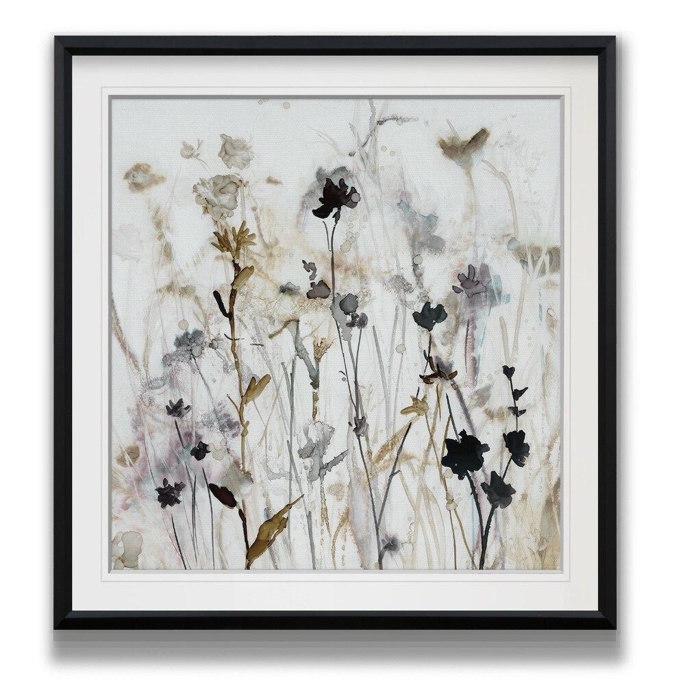 Wildflower Mist I - Impression encadrée personnalisée - bleu, blanc, gris, jaune, vert, argent, or