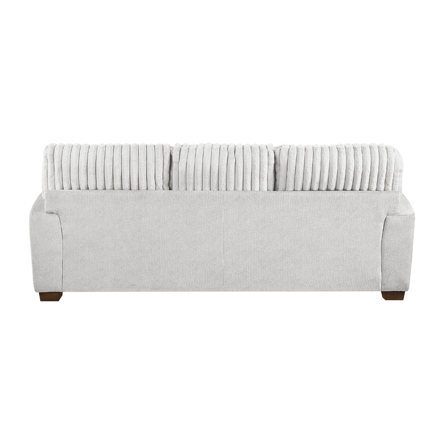 Witz Sofa, 96 Inch, 5 Pillows, Ribbed Texture Light Gray Corduroy