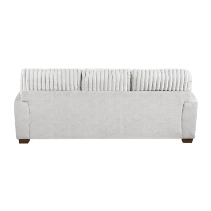 Witz Sofa, 96 Inch, 5 Pillows, Ribbed Texture Light Gray Corduroy