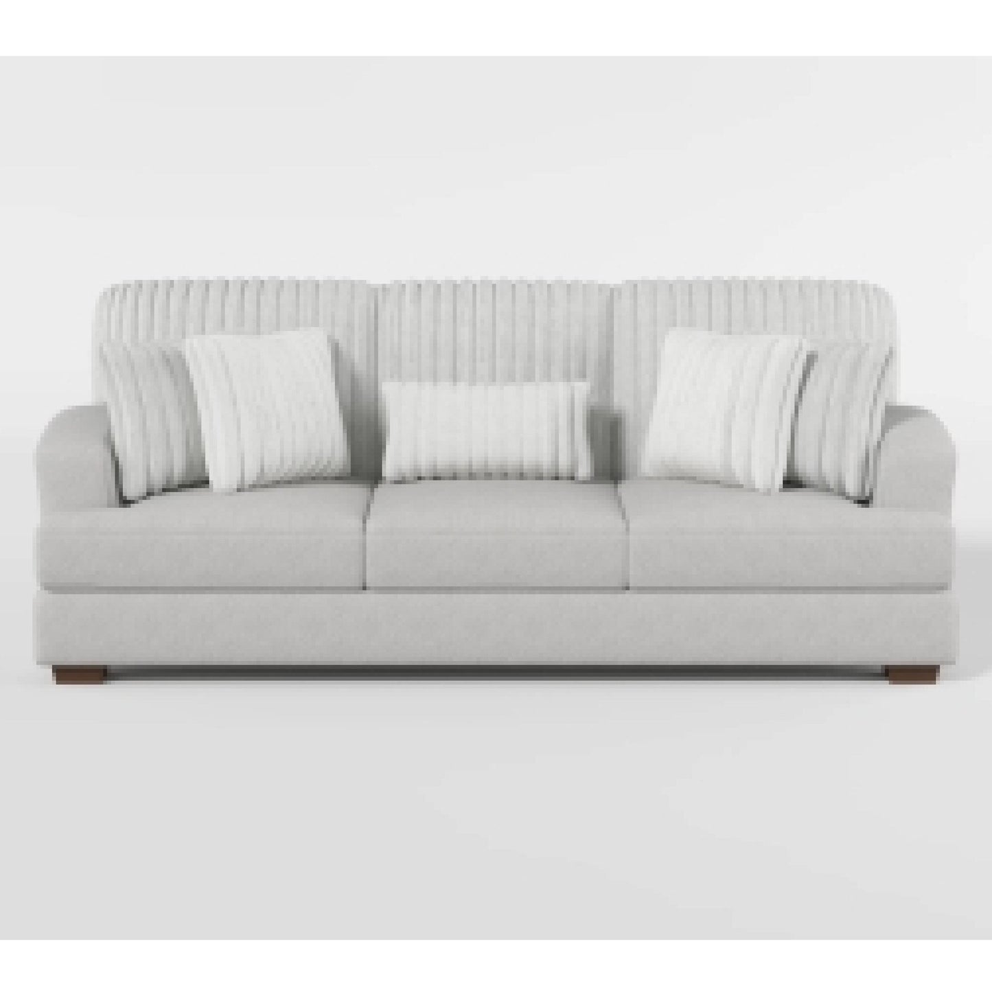 Witz Sofa, 96 Inch, 5 Pillows, Ribbed Texture Light Gray Corduroy