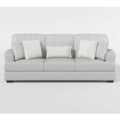 Witz Sofa, 96 Inch, 5 Pillows, Ribbed Texture Light Gray Corduroy