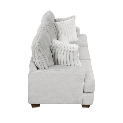 Witz Sofa, 96 Inch, 5 Pillows, Ribbed Texture Light Gray Corduroy
