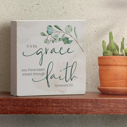 Panneau décoratif en bois avec message de Grace « Sauvé par la foi », carré de 9,5 cm, fabriqué aux États-Unis - Multi-38