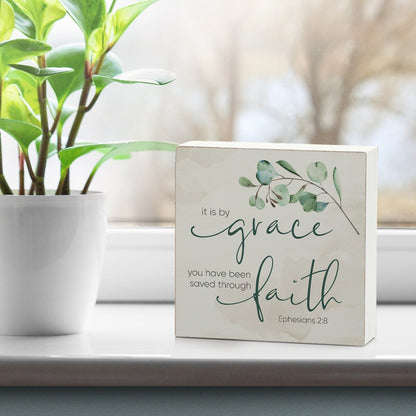 Panneau décoratif en bois avec message de Grace « Sauvé par la foi », carré de 9,5 cm, fabriqué aux États-Unis - Multi-38