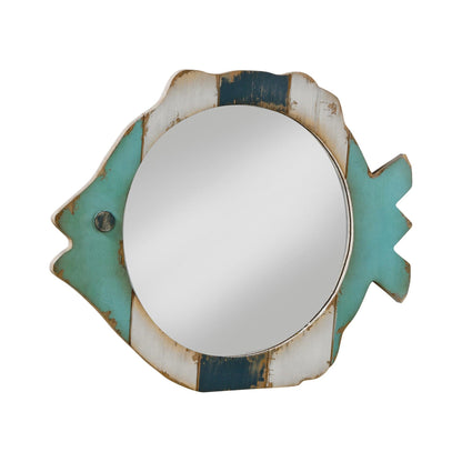 Miroir en bois avec cadre en forme de poisson - Bleu