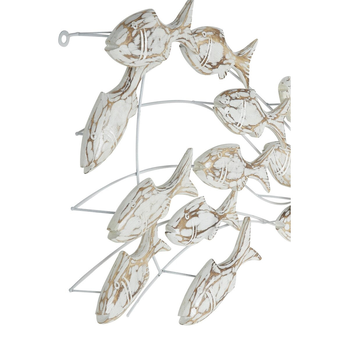 Décoration murale en bois faite main, motif poisson nageur, effet vieilli marron - Blanc - Roche River Decor