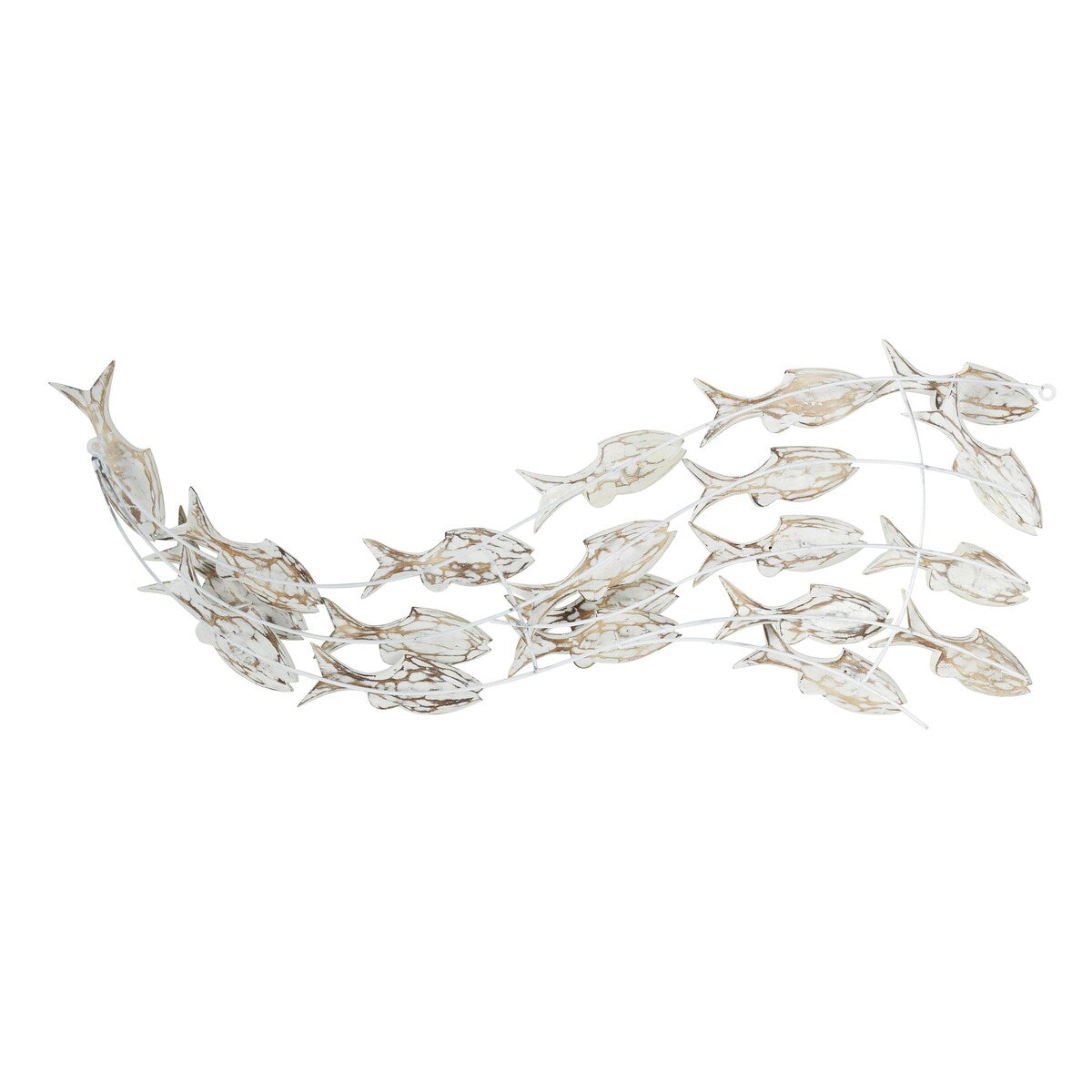 Décoration murale en bois faite main, motif poisson nageur, effet vieilli marron - Blanc - Roche River Decor