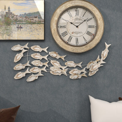 Décoration murale en bois faite main, motif poisson nageur, effet vieilli marron - Blanc - Roche River Decor