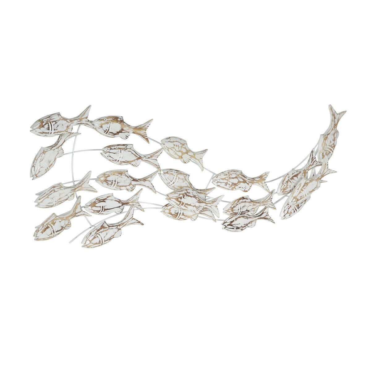 Décoration murale en bois faite main, motif poisson nageur, effet vieilli marron - Blanc - Roche River Decor