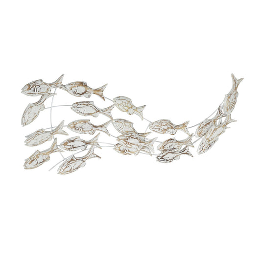 Décoration murale en bois faite main, motif poisson nageur, effet vieilli marron - Blanc - Roche River Decor