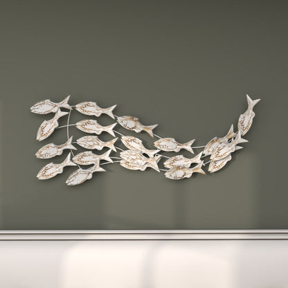 Décoration murale en bois faite main, motif poisson nageur, effet vieilli marron - Blanc - Roche River Decor