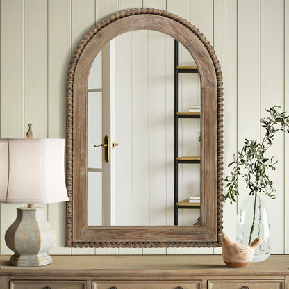 Miroir mural en arc avec cadre en bois, miroir mural de salle de bain - 39,25 H x 25,87 L x 1,5 P
